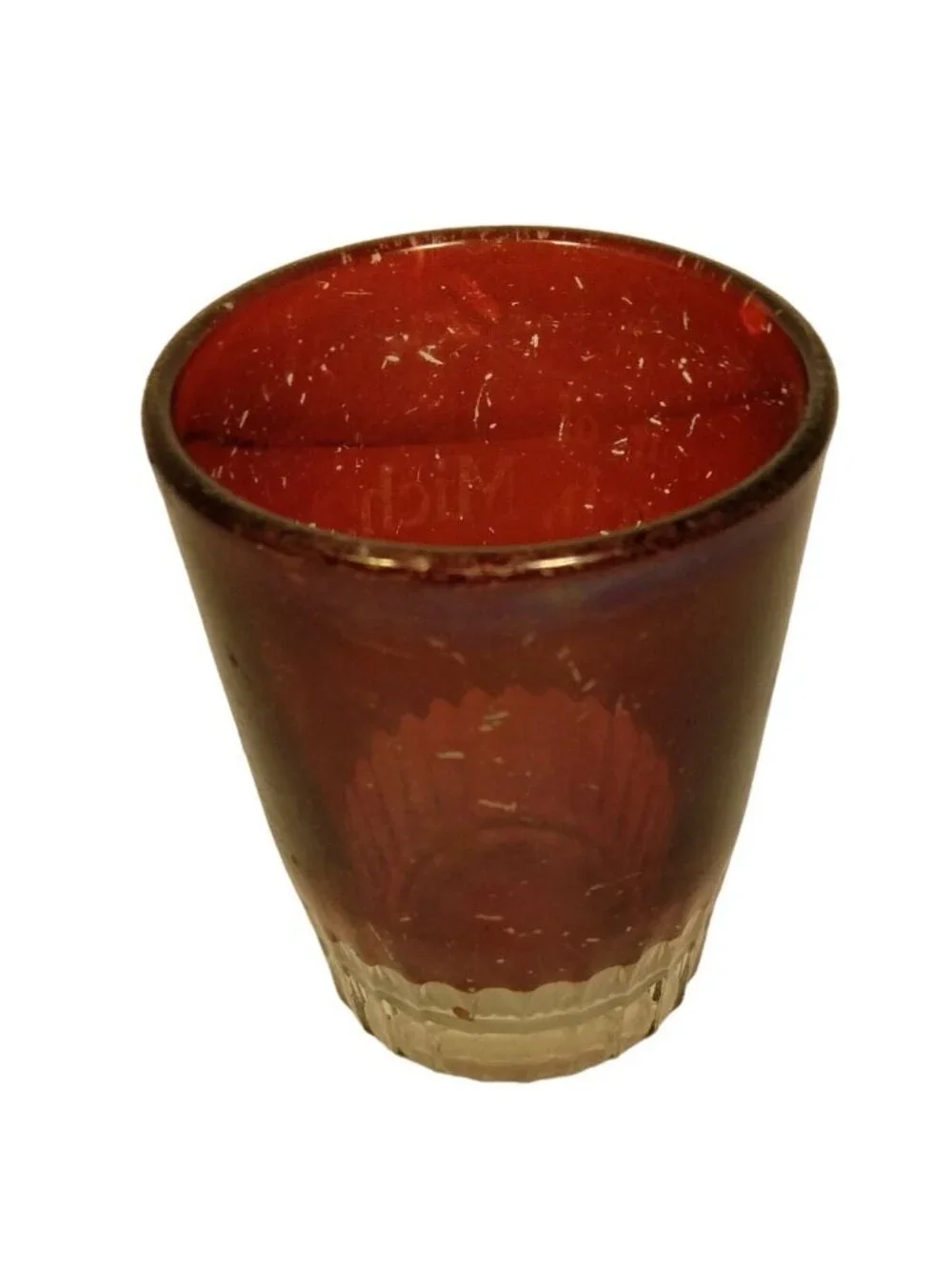 Souvenir Shot Glass North Branch Michigan Vintage Red Glass Cut Glass Bottom